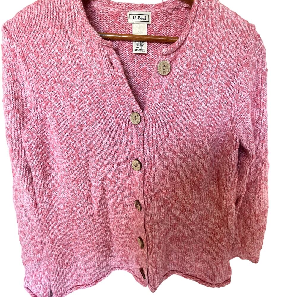 Heather Pink LL Bean Preppy Cardigan Sweater Cottage core M